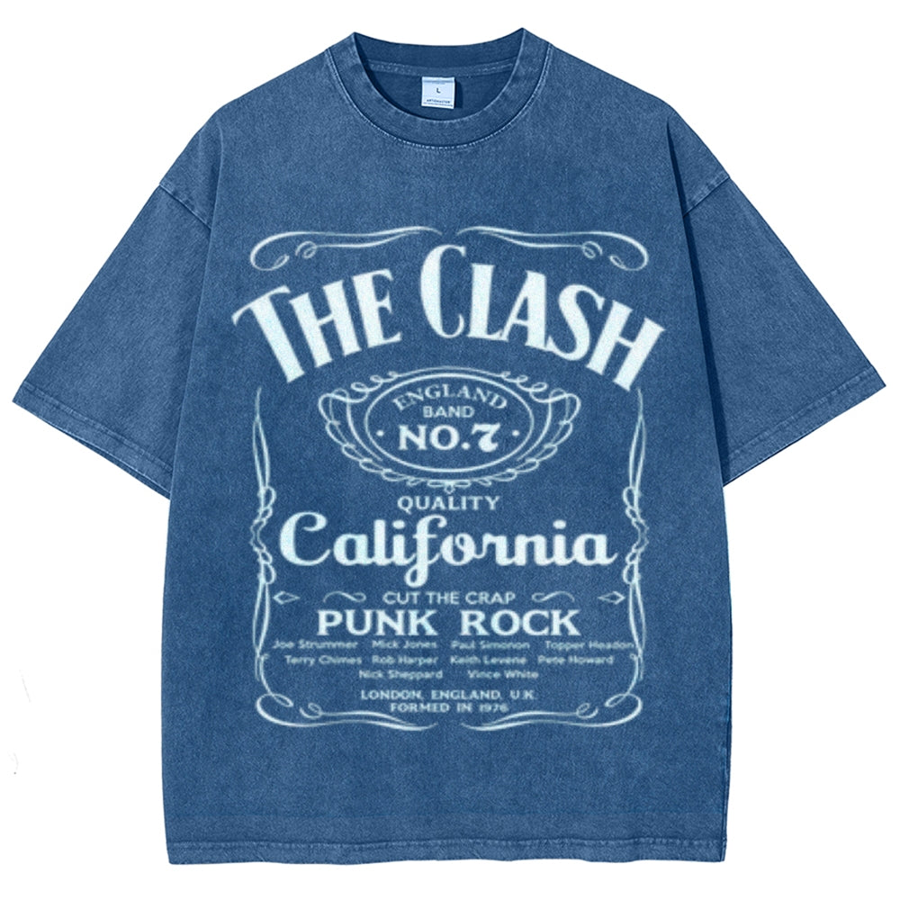 Unisex Vintage The Clash Rock Band Print Short Sleeve Casual Graphic Washed T-shirt