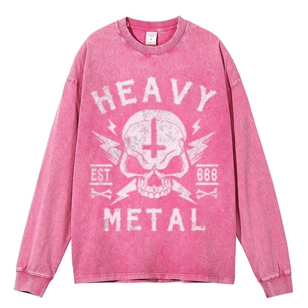 Oversized Vintage Washed Heavy Metal Skull Graphic Sweatshirt