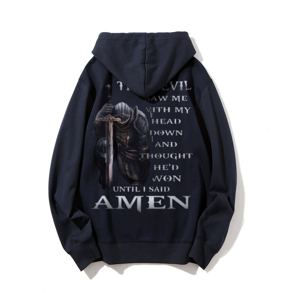 Mens THE EVIL SAW ME WITH MY HEAD DOWN Graphic Pullover Hoodies