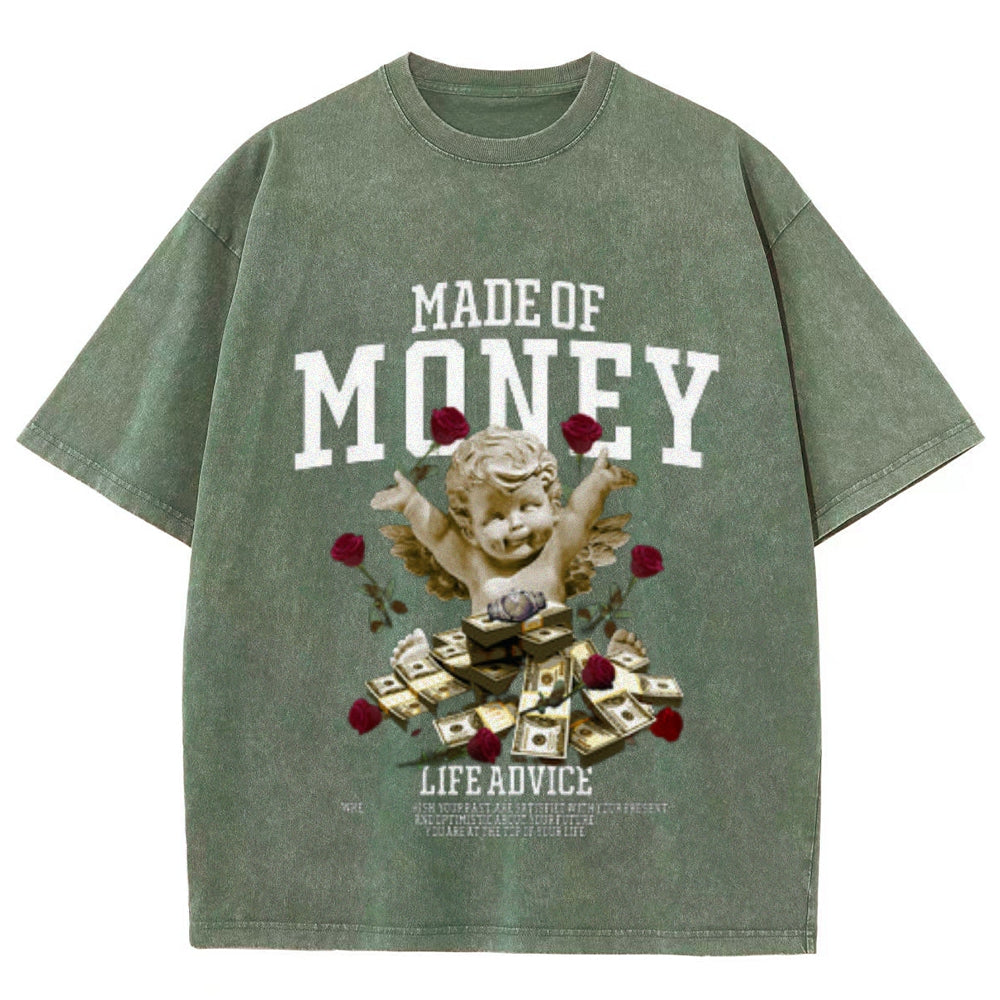 Women Washed Vintage Made Of Money Graphic T-shirt