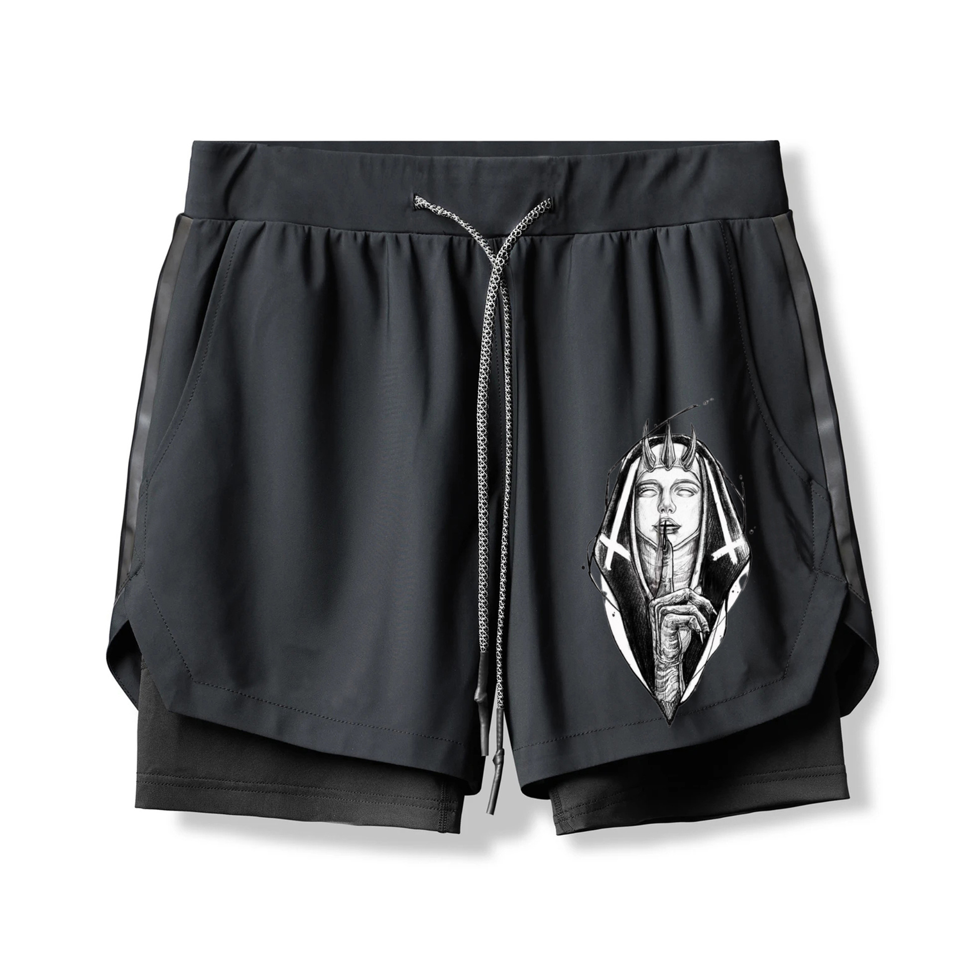 Finger Prayer Girl Nun 2 In 1 Gym Shorts for Men