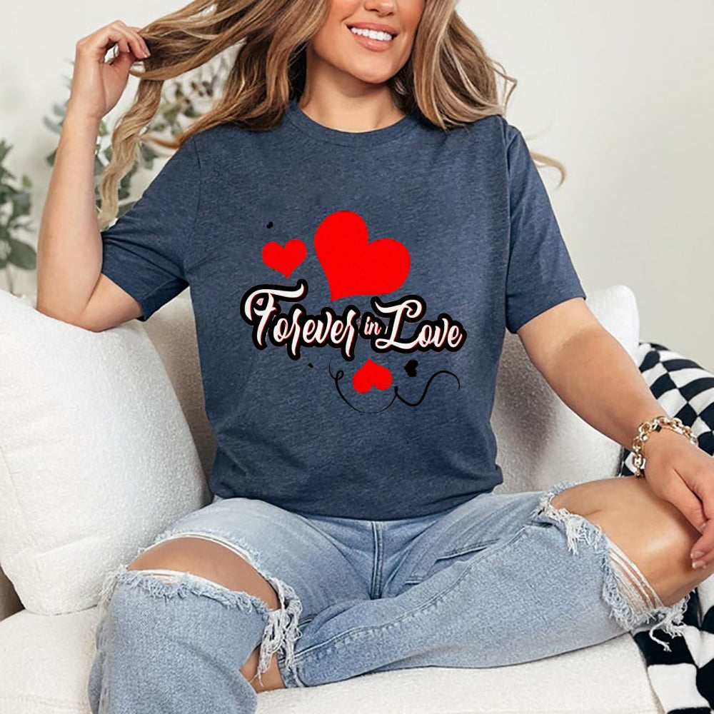 Women Valentine's Day Forever Love Heart Print Graphic T-shirt