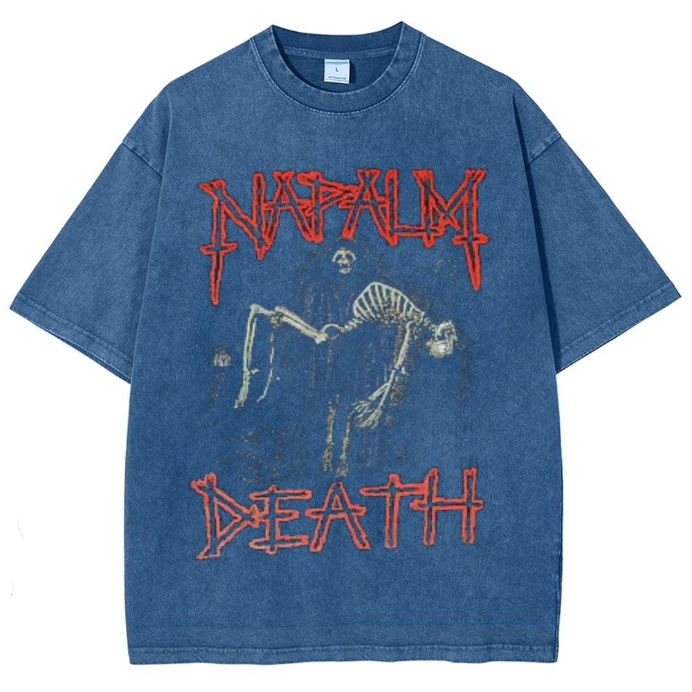 Unisex Vintage Death Darkness Style Graphic Short Sleeve Washed T-shirt