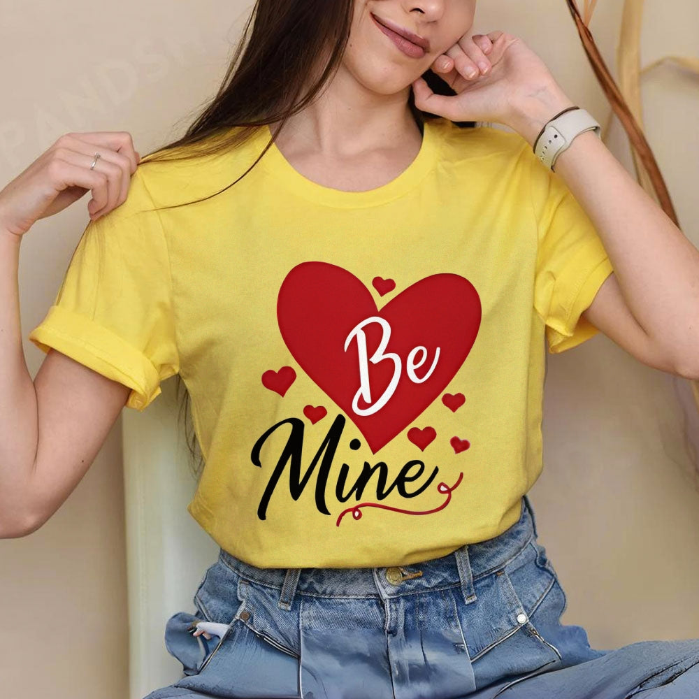 Women Valentine's Day Be Mine Love Heart Print Graphic T-shirt