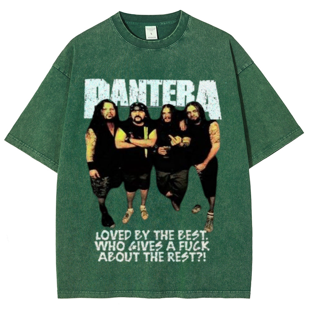 Unisex Vintage The Pantera Rock Band Print Short Sleeve Casual Graphic Washed T-shirt