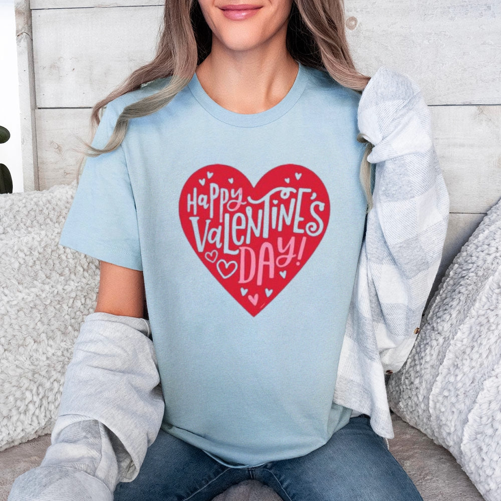 Women Happy Valentine's Day Heart Print Graphic T-shirt