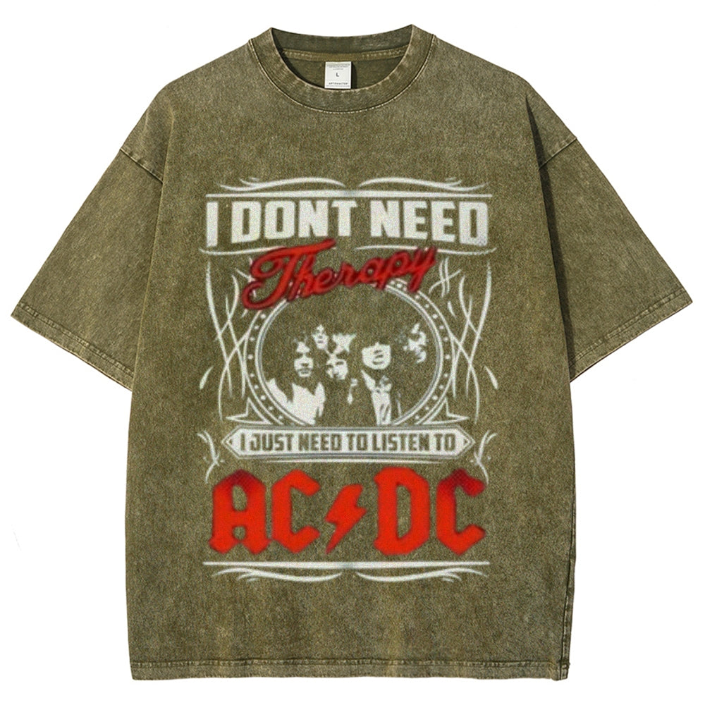 Unisex Vintage The Acdc Rock Band Print Short Sleeve Casual Graphic Washed T-shirt