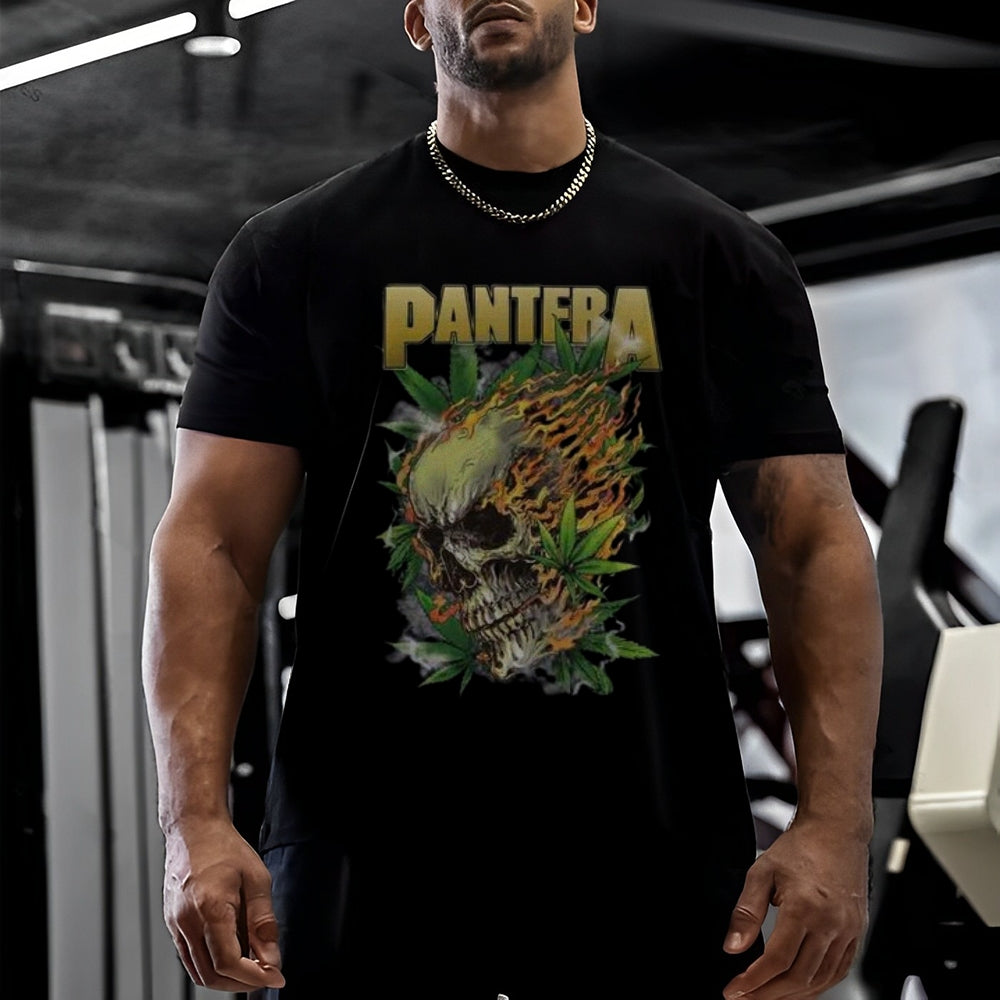 Mens Vintage The Pantera Rock Band Print Cotton Short Sleeve Casual Graphic T-shirt