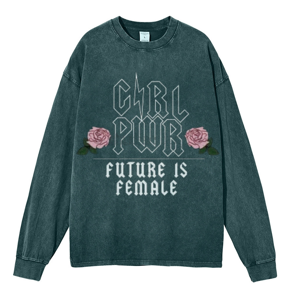 Oversized Vintage Washed Future Is Female Graphic Sweatshirt