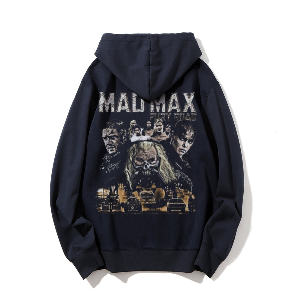 Mens Vintage Madmax Darkness Style Print Graphic Pullover With Kangaroo Pocket Hoodies