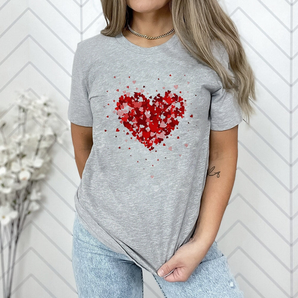 Women Valentine's Day Love Red Heart Print Graphic T-shirt