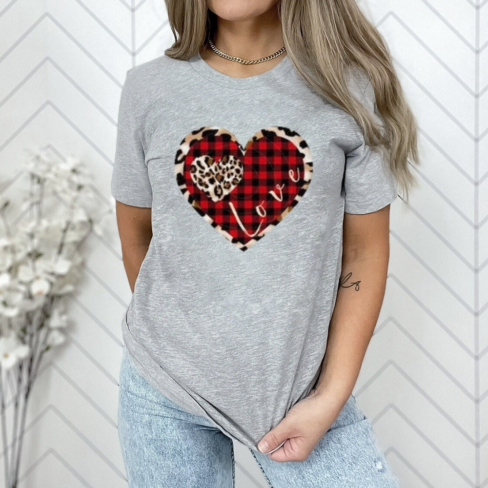 Women Love Leopard Heart Valentine's Day Print Graphic T-shirt