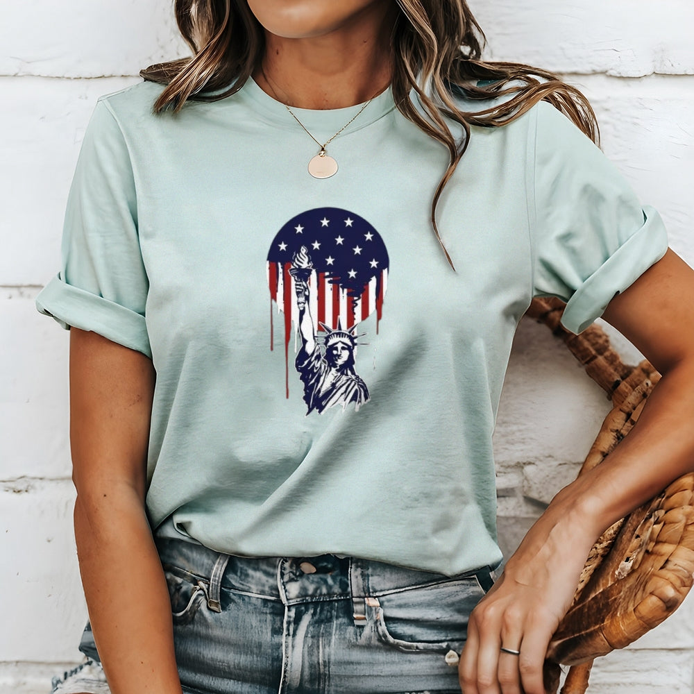 Women Independence Day Freedom Flag Print T-shirt