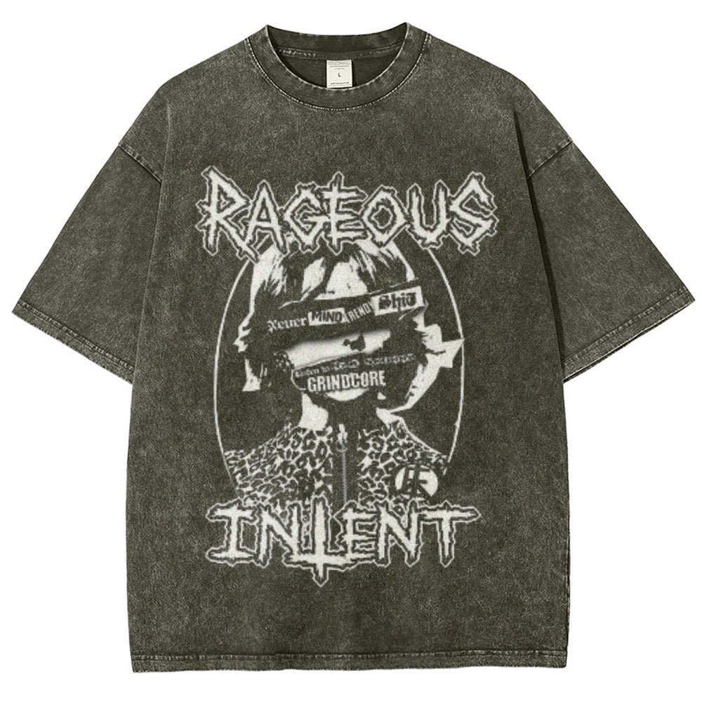 Unisex Vintage Rageous Intent Darkness Style Graphic Short Sleeve Washed T-shirt