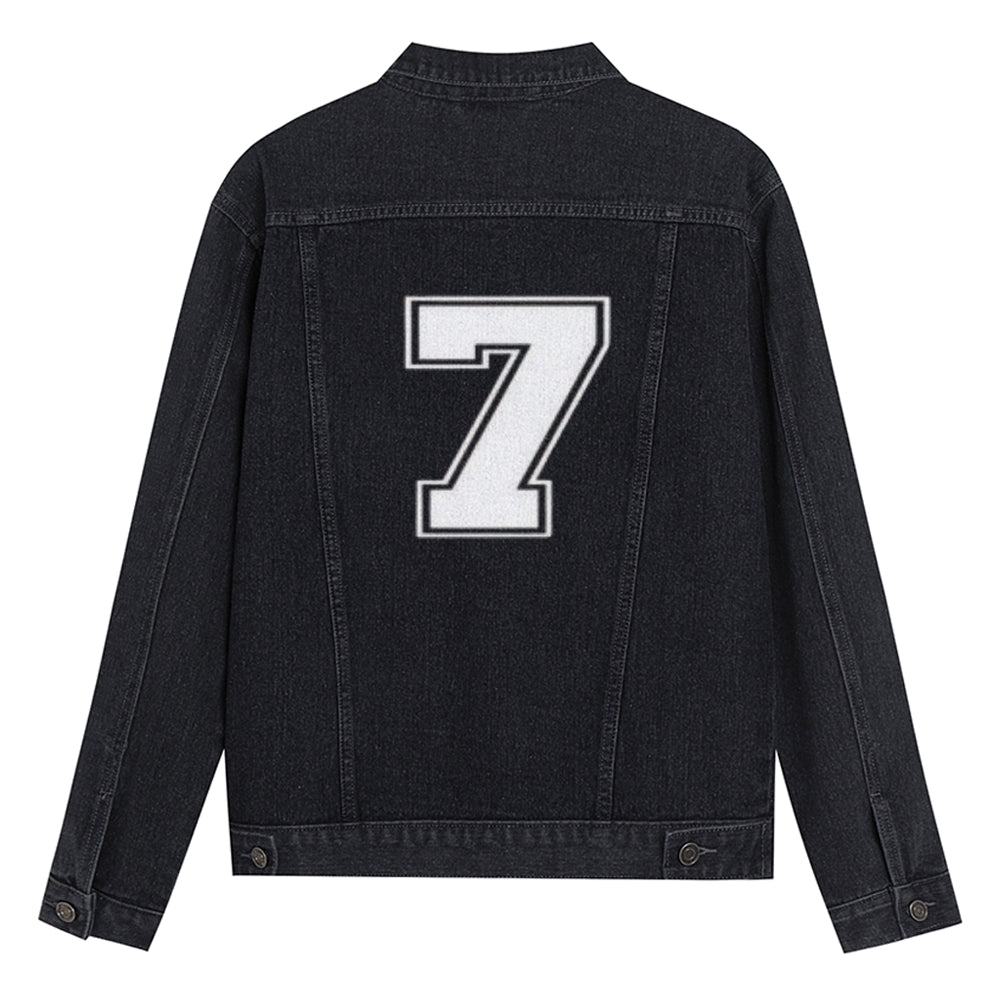 Mens Lucky Number 7 Graphic Button Up Denim Jacket