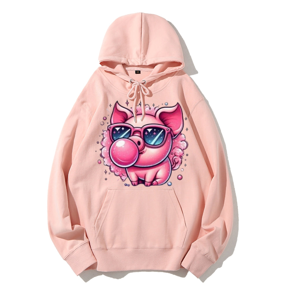 Women Cute Pink Pig Graphic Hoodies