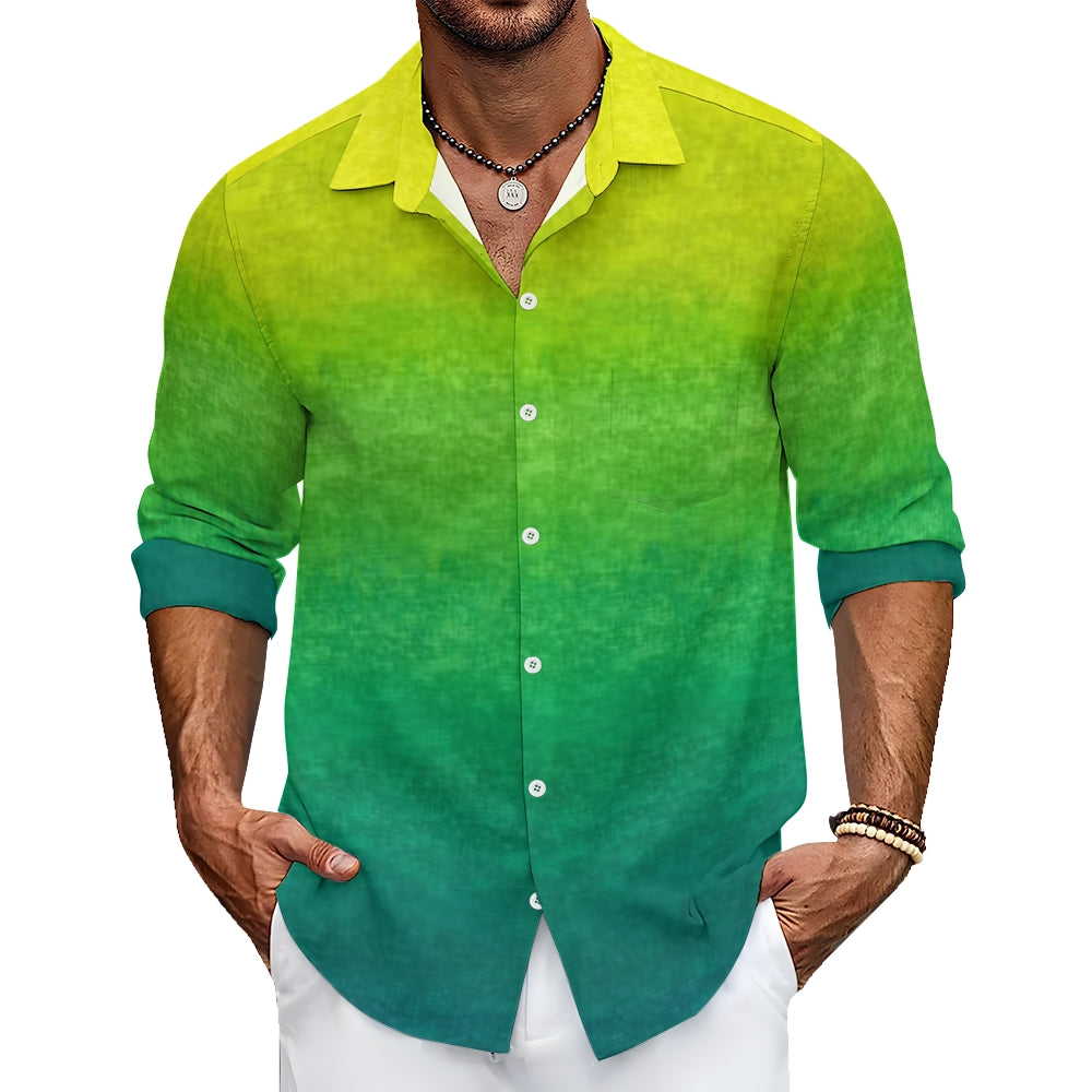 Mens Bright Green Ombre Long Sleeve Shirt