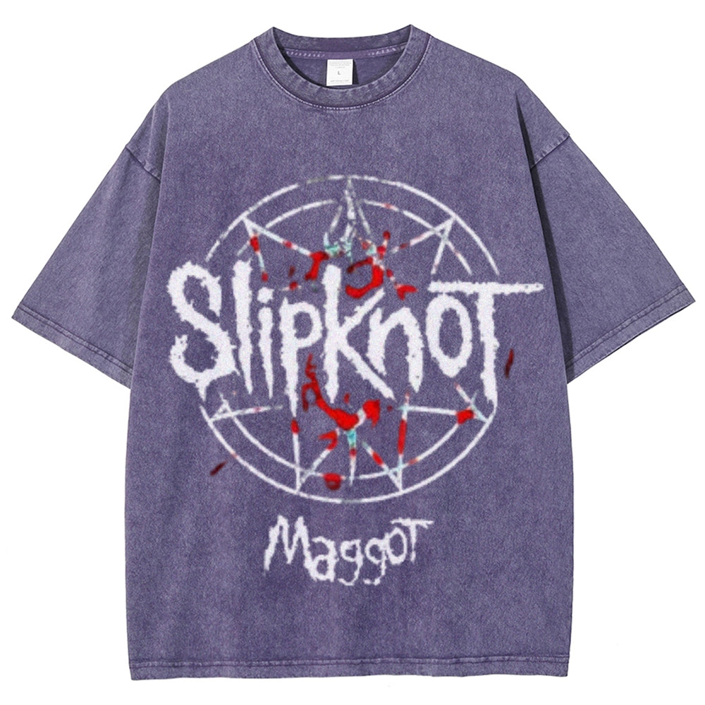 Unisex Vintage The Slipknot Rock Band Print Short Sleeve Casual Graphic Washed T-shirt