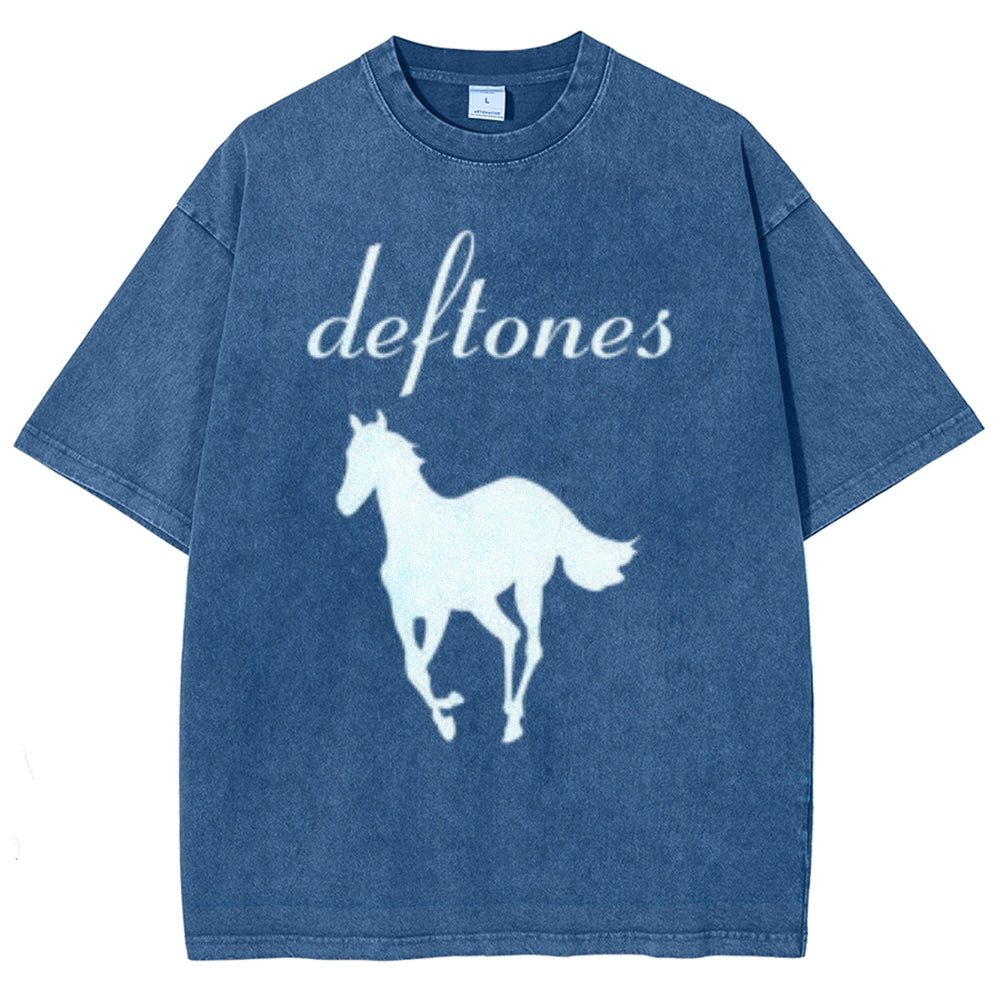 Unisex Vintage The Deftones Rock Band Print Short Sleeve Casual Graphic Washed T-shirt