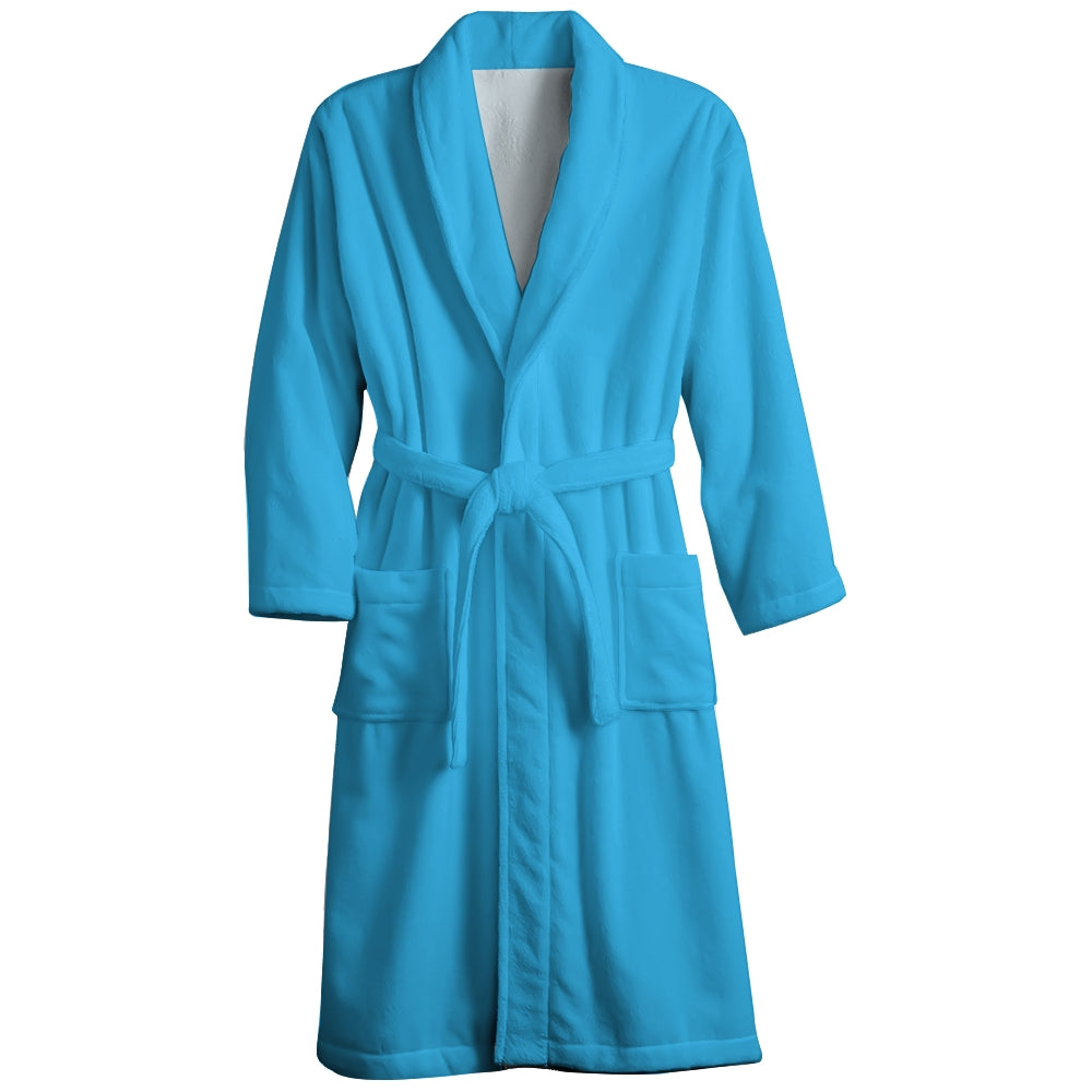 Mens Belt Sky Blue Solid Color Fleece Lounge Robe