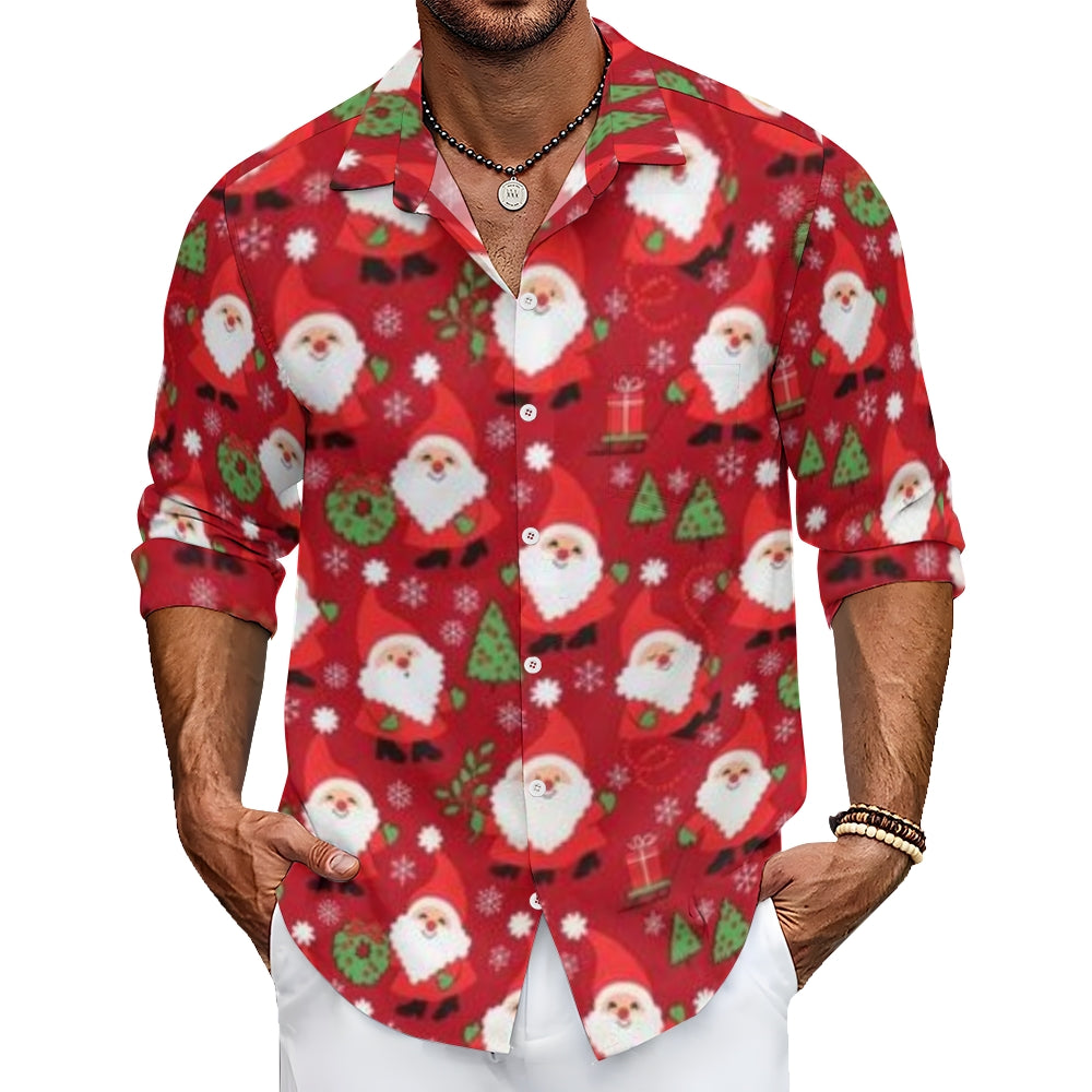 Mens Christmas Santa Claus Print Long Sleeve Shirt