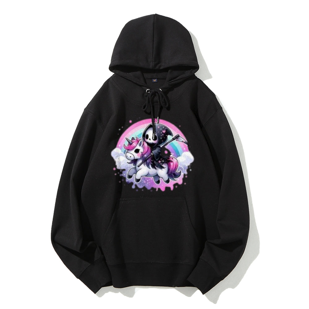 Women Cute Unicorn Skeleton Graphic Hoodies