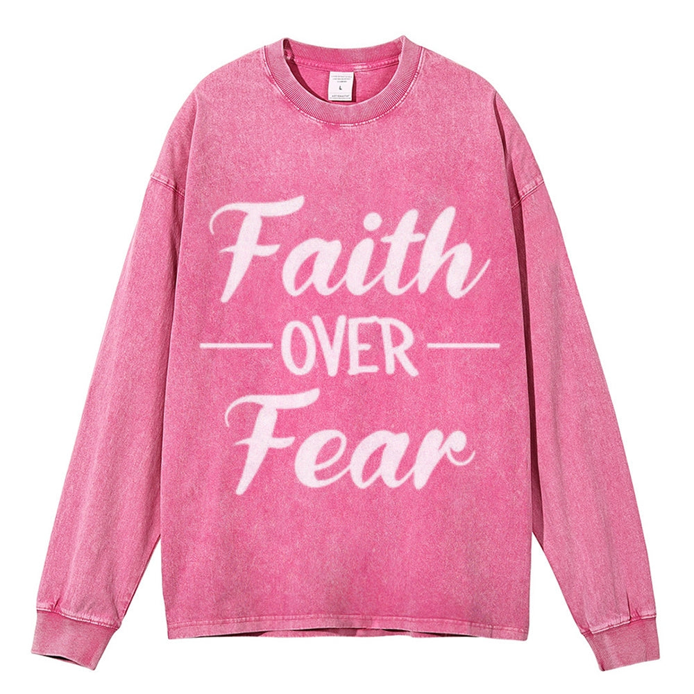 Oversized Vintage Washed Faith Over Fear Letter Graphic Sweatshirt