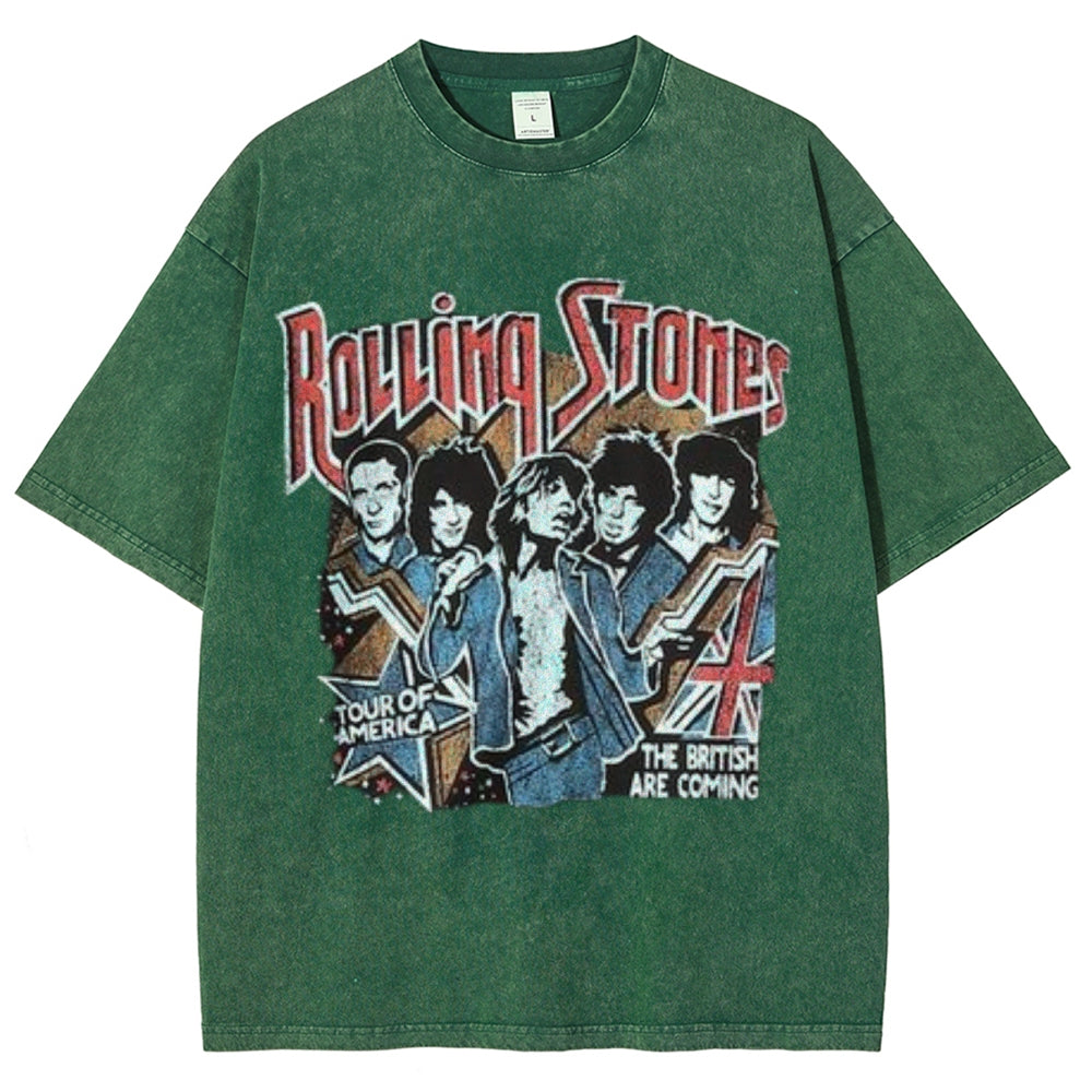 Unisex Vintage The Rolling Stone Rock Band Print Short Sleeve Casual Graphic Washed T-shirt