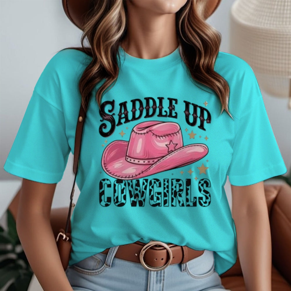 Women  Saddle Up Cowgirls Print Graphic T-shirt