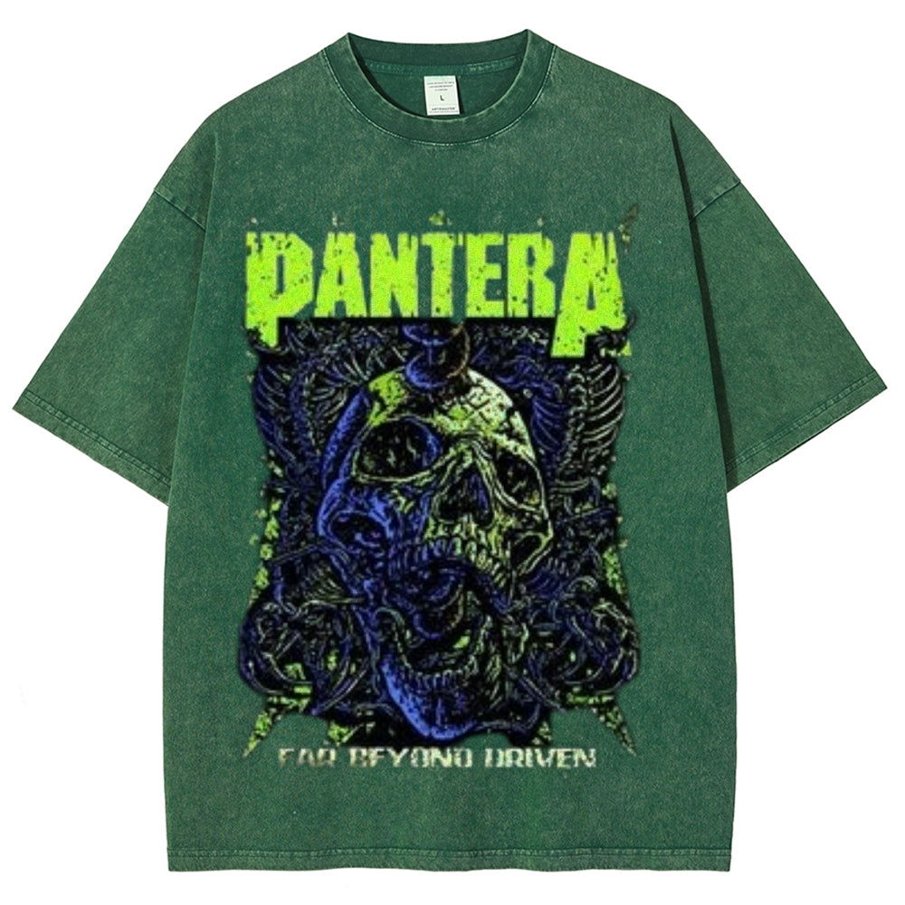 Unisex Vintage The Pantera Rock Band Print Short Sleeve Casual Graphic Washed T-shirt