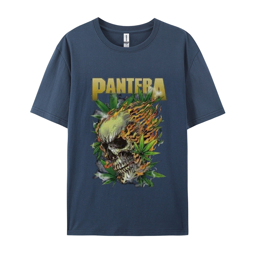 Mens Vintage The Pantera Rock Band Print Cotton Short Sleeve Casual Graphic T-shirt