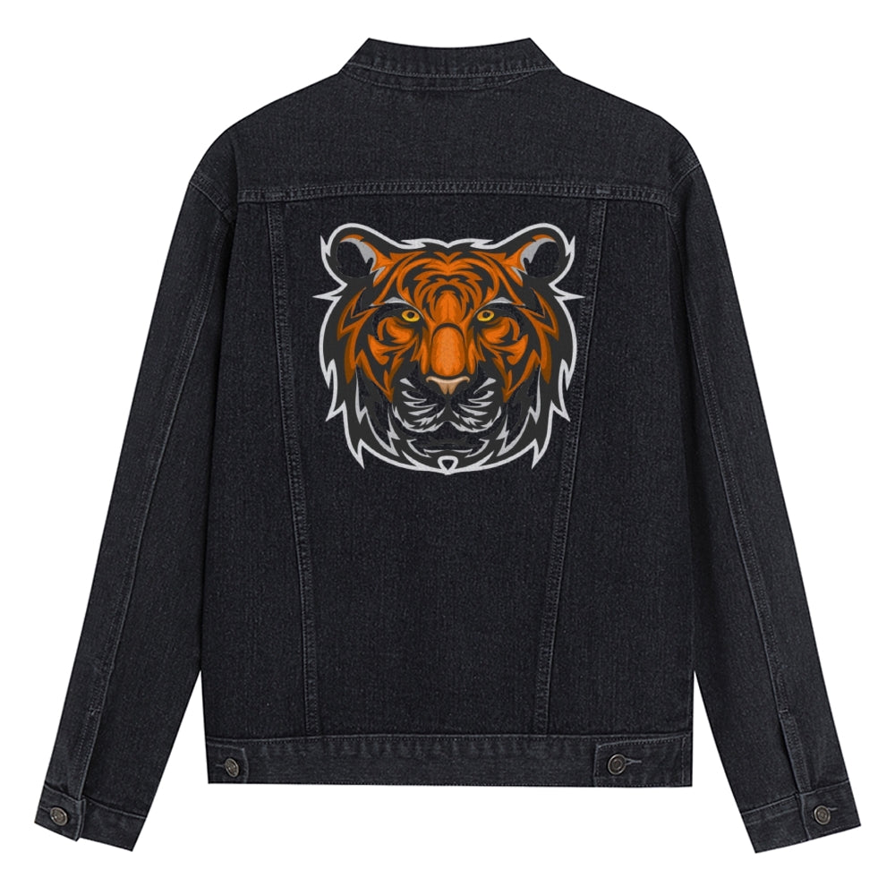 Mens Vintage Cartoon Prints Tiger Head Denim Jacket