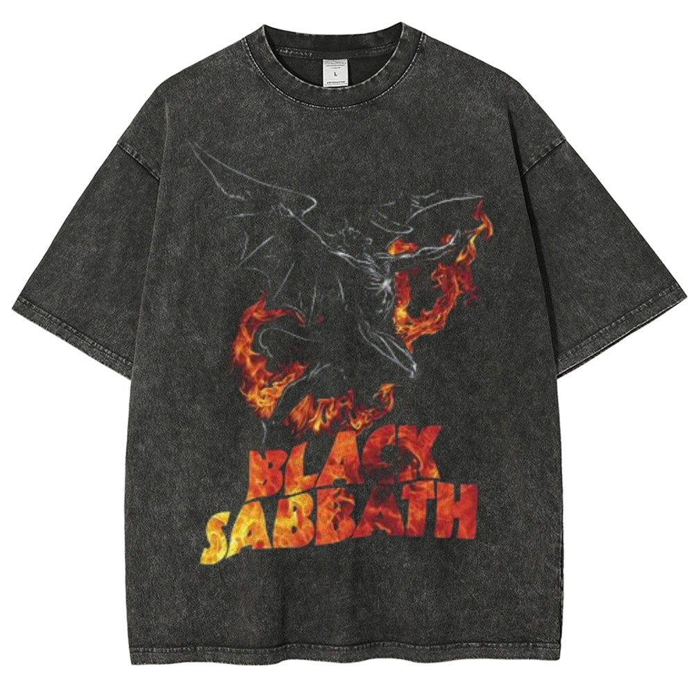 Unisex Vintage Sabbath Graphic Short Sleeve Washed T-shirt