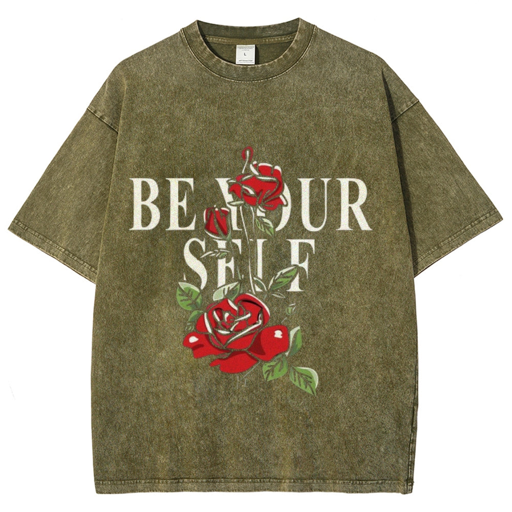 Women Washed Vintage Be YourSelf Graphic Tee