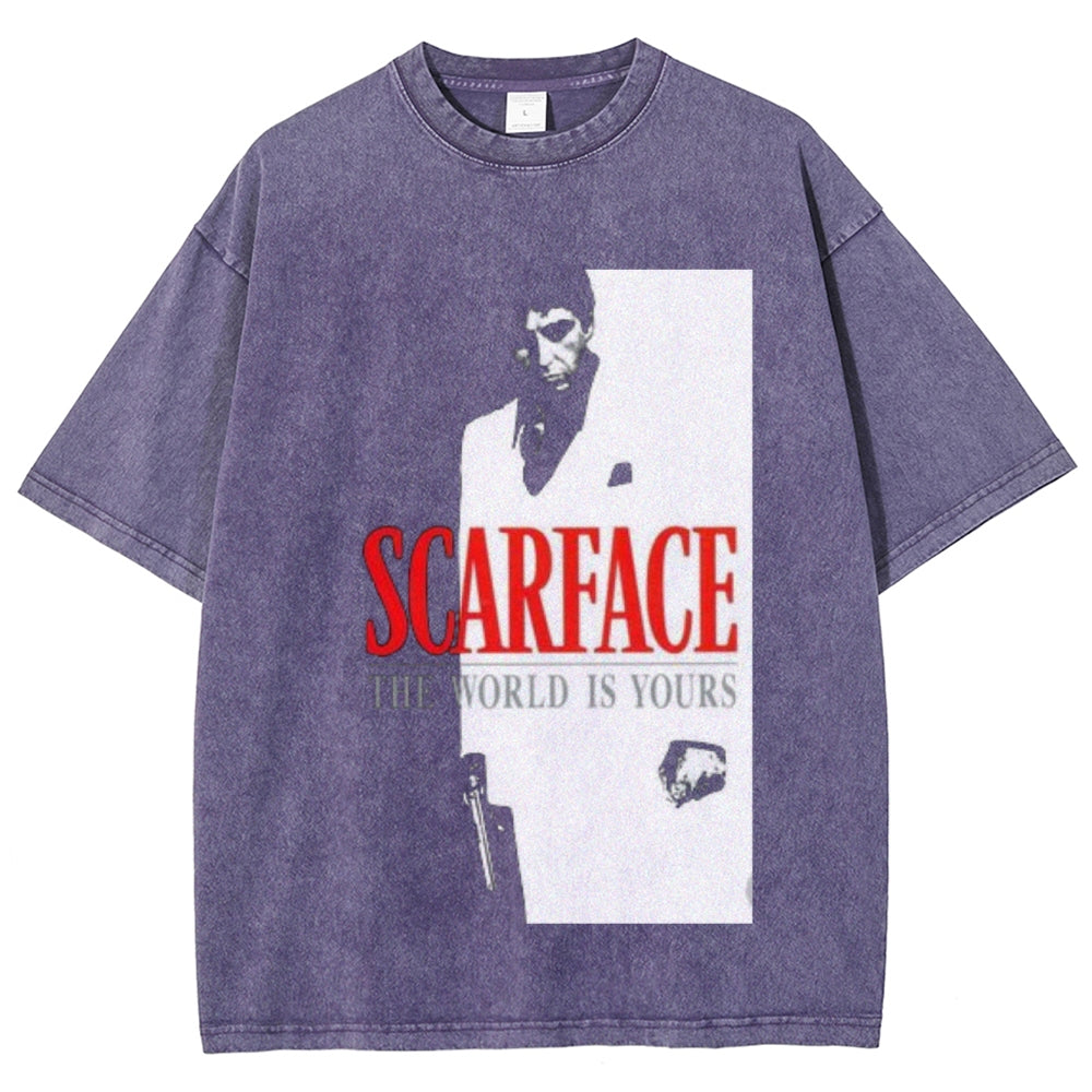 Unisex Vintage Scarface Horror Graphic Short Sleeve Washed T-shirt