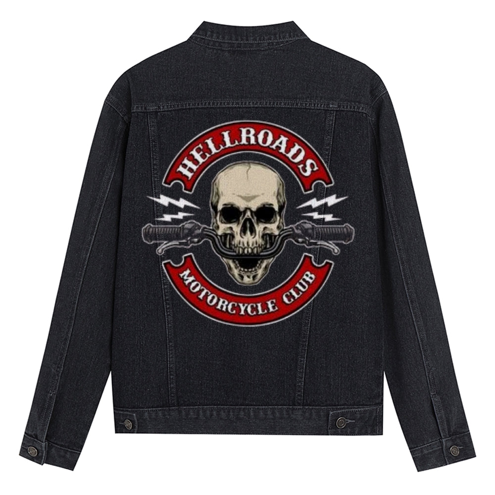 Mens Motorcycle Club Graphic Button Up Denim Jacket