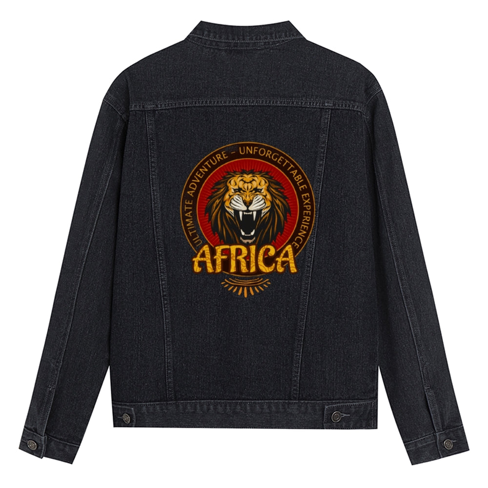 Mens Vintage Cartoon Prints AFRICA Denim Jacket