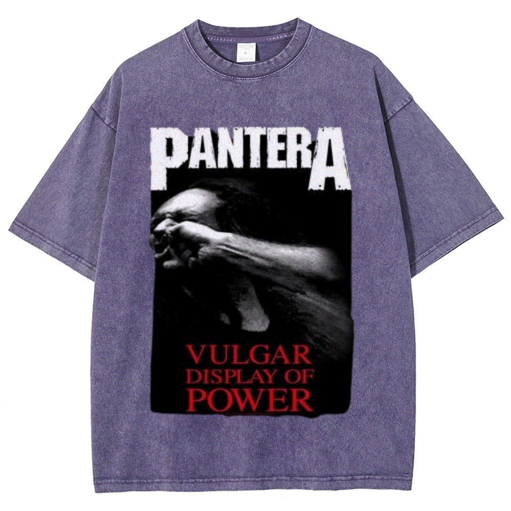 Unisex Vintage The Pantera Rock Band Print Short Sleeve Casual Graphic Washed T-shirt