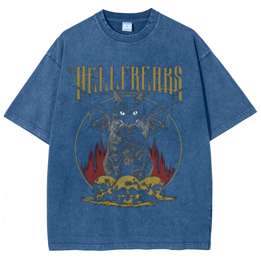 Unisex Vintage The Hellfreaks Short Sleeve Graphic Washed T-shirt