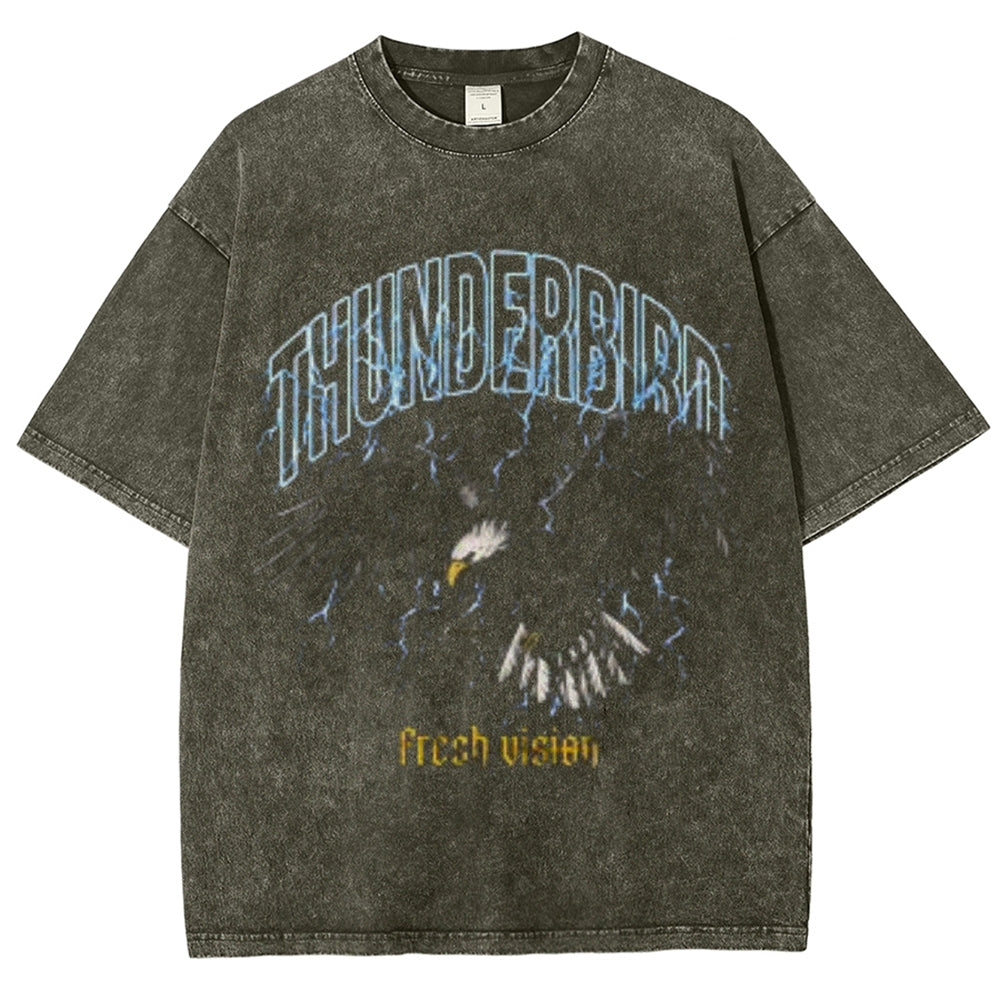 Unisex Vintage Thunderbird Darkness Style Graphic Short Sleeve Washed T-shirt