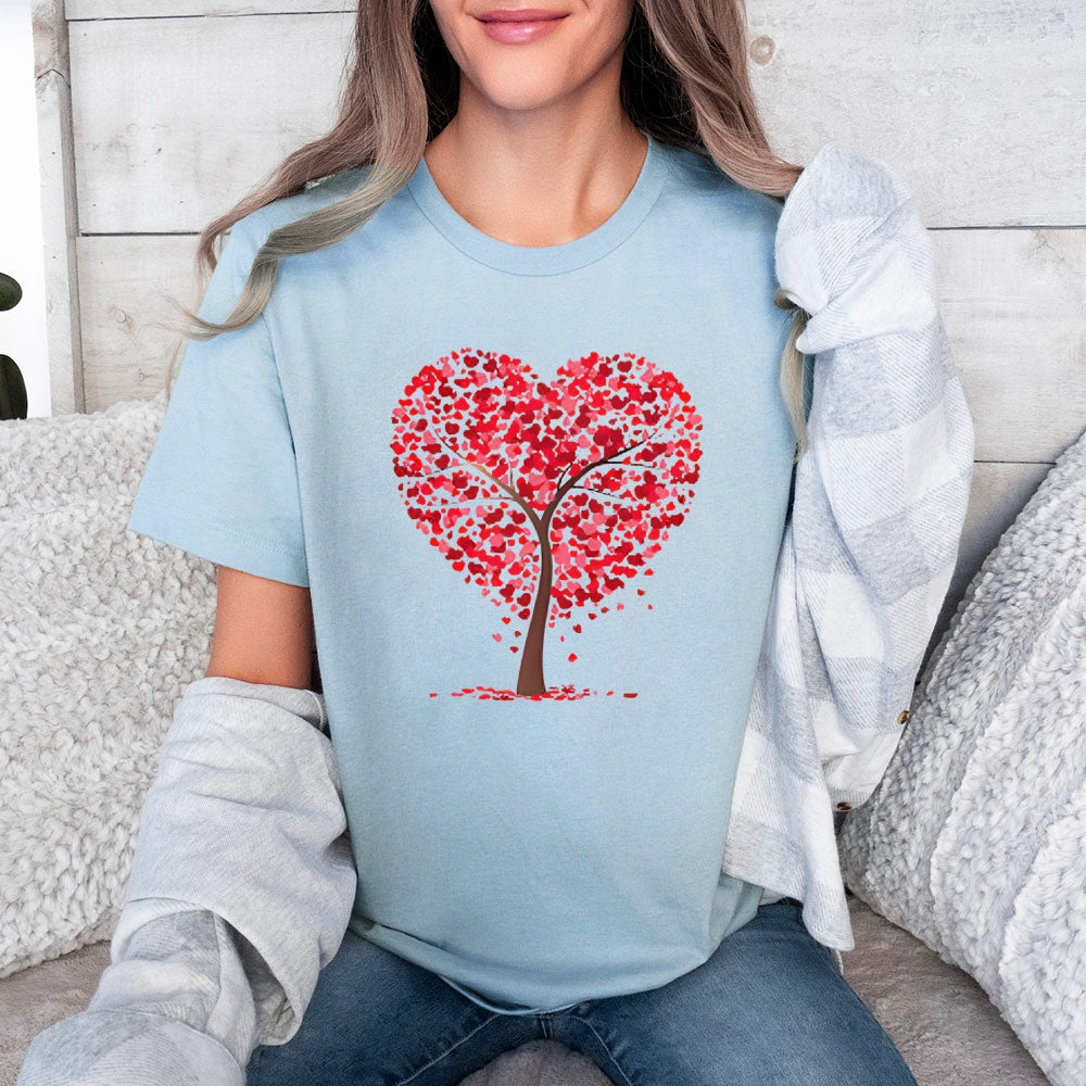 Women Valentine's Day Love Heart Tree Print Graphic T-shirt