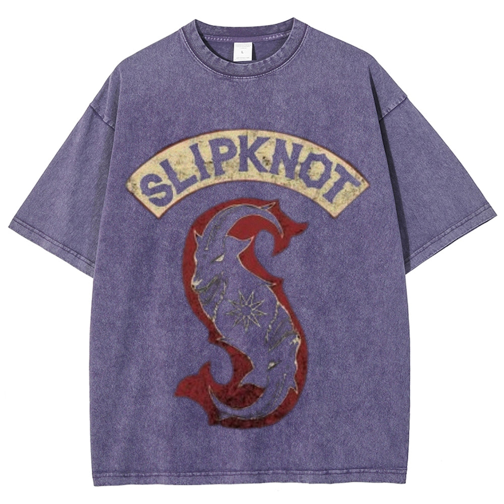 Unisex Vintage The Slipknot Rock Band Print Short Sleeve Casual Graphic Washed T-shirt