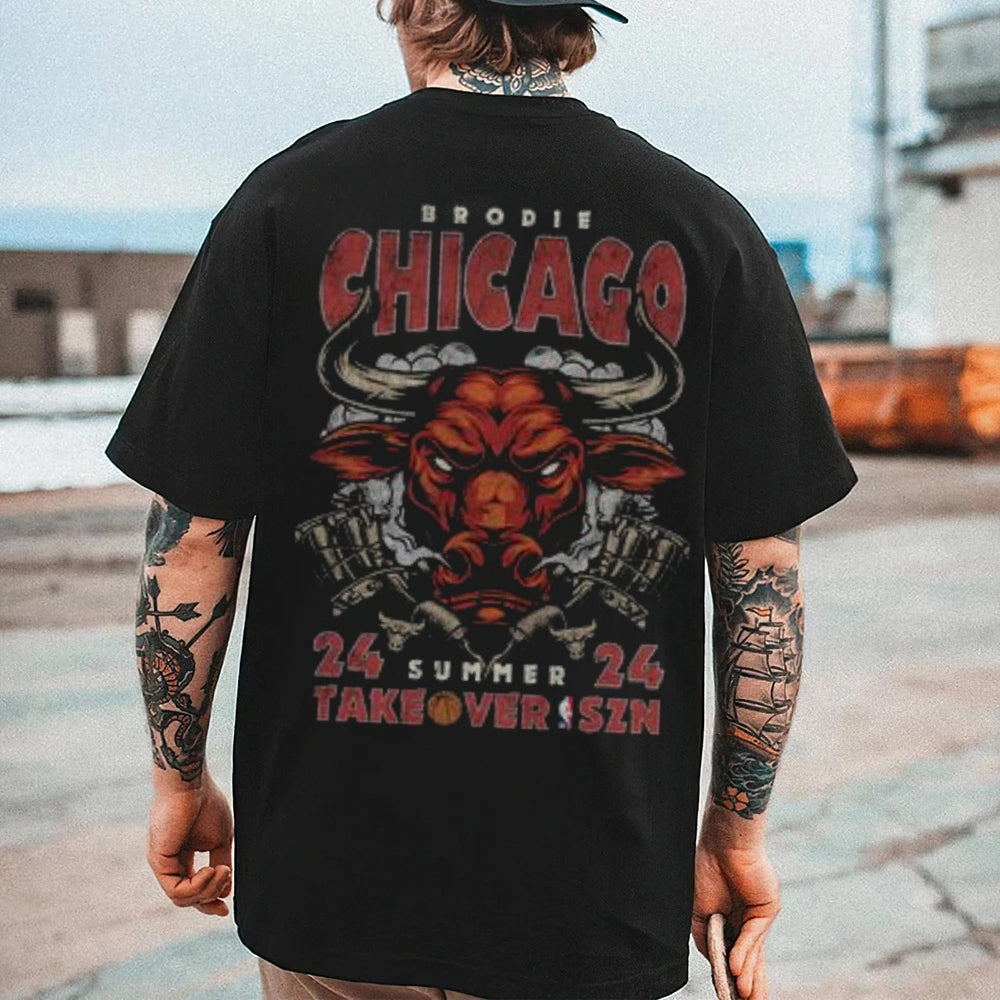 Mens Vintage Chicago Darkness Style Print Graphic Tee