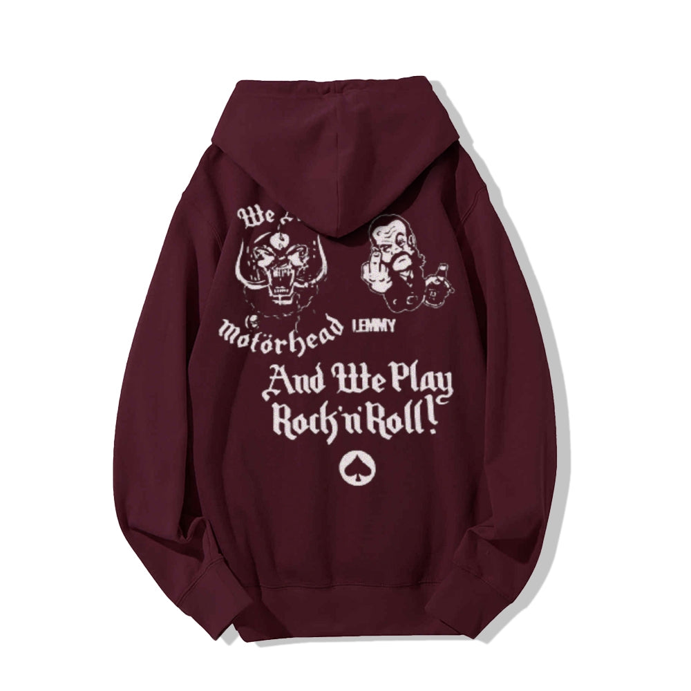 Mens Vintage We Play Rock Roll Darkness Style Print Graphic Pullover With Kangaroo Pocket Hoodies