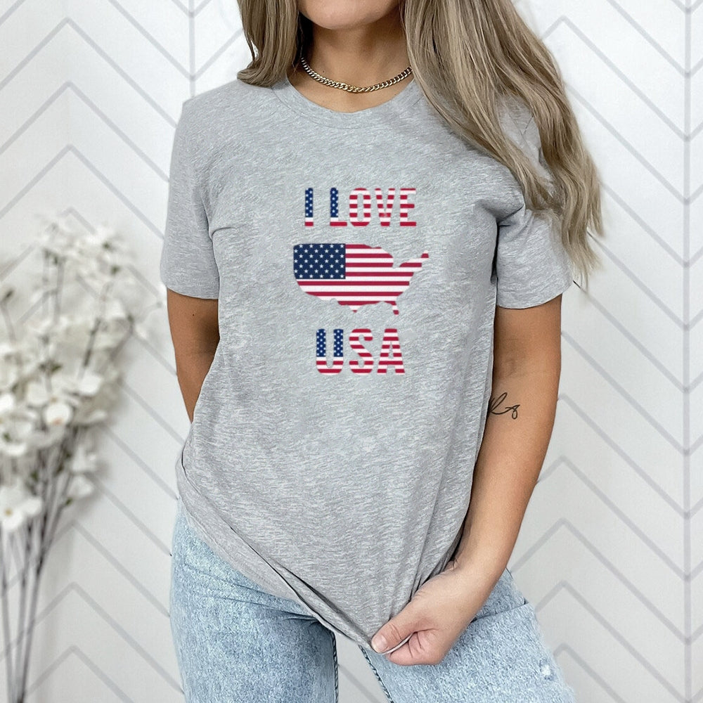 Women I LOVE USA Flag Print T-shirt