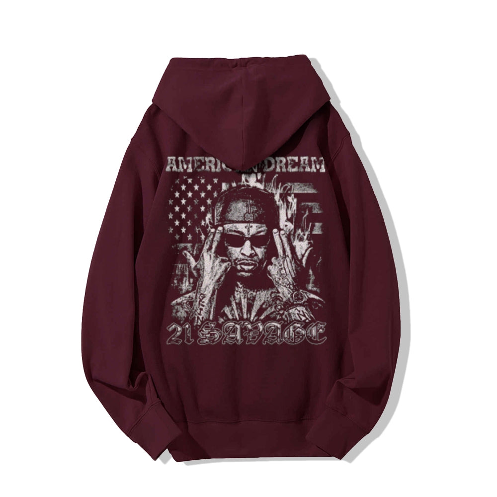 Mens Vintage American Dream Darkness Style Graphic Pullover With Kangaroo Pocket Hoodies