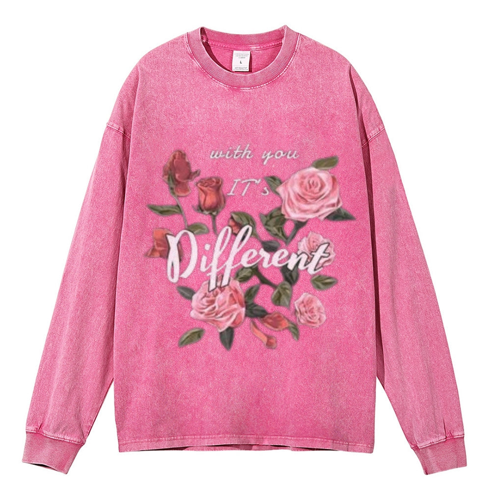 Oversized Vintage Washed Flower Graphic Sweatshirt