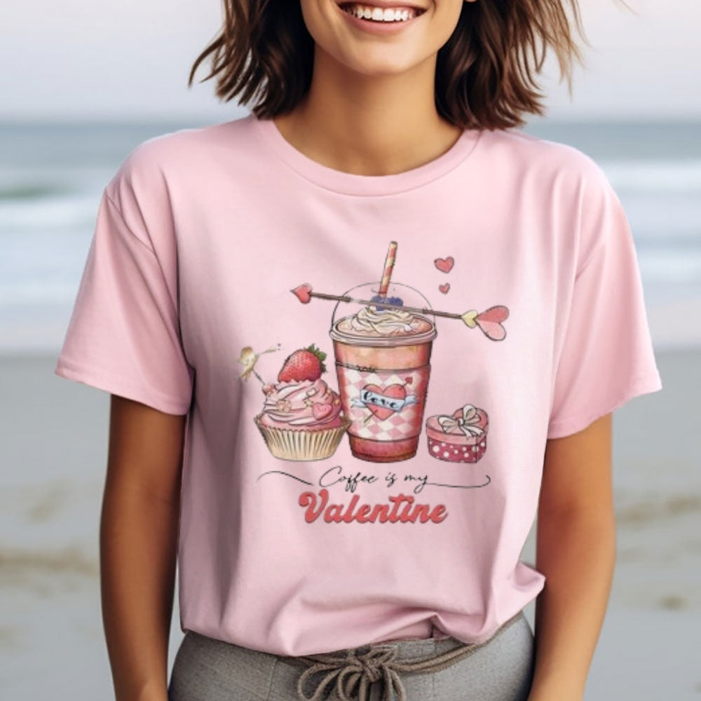 Women Coffee Is My Valentine's Day Print Graphic T-shirt