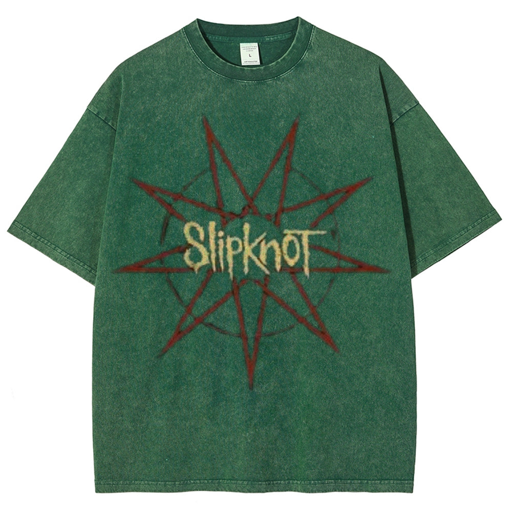 Unisex Vintage The Slipknot Rock Band Print Short Sleeve Casual Graphic Washed T-shirt