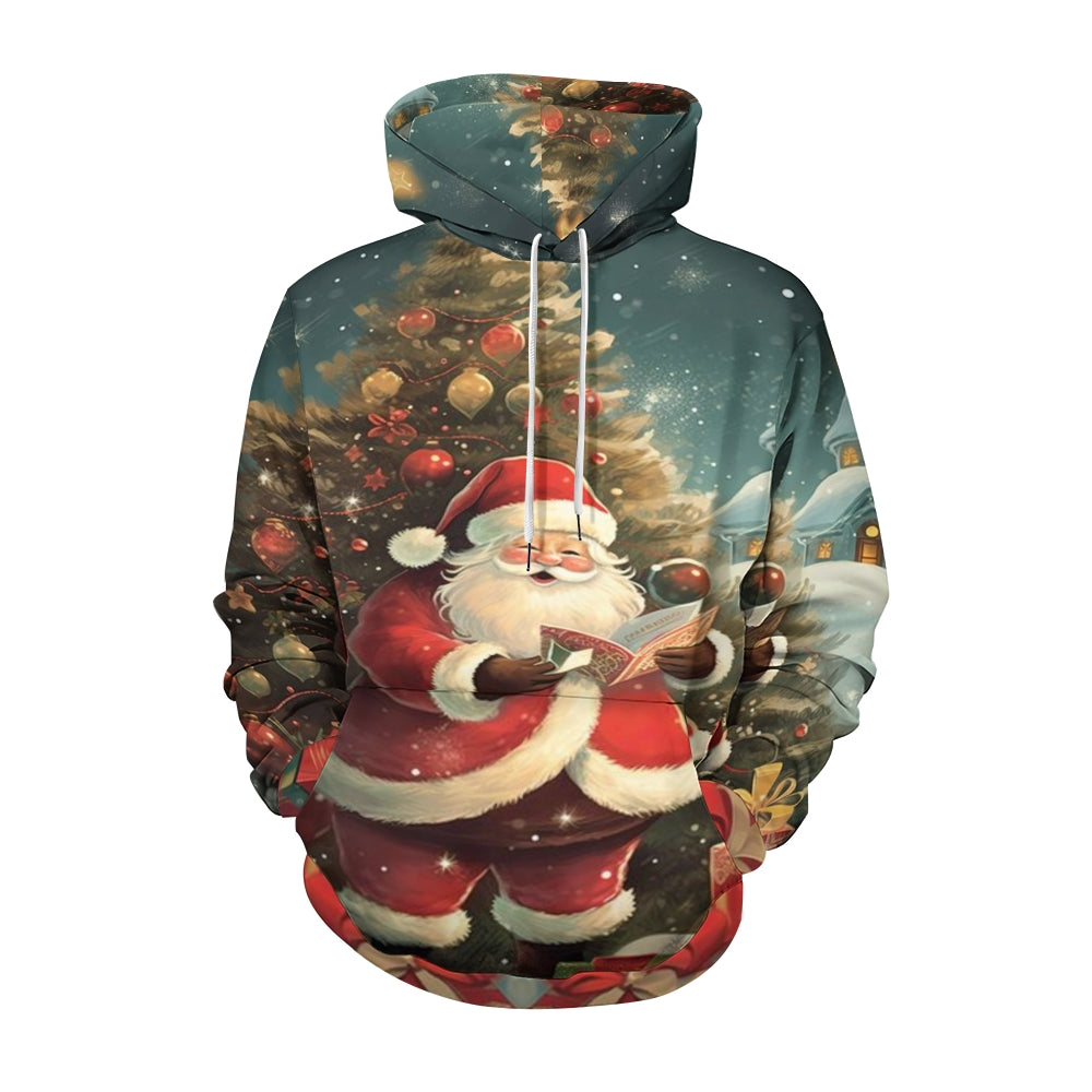 Mens Christmas Santa Claus Graphic Pullover With Kangaroo Pocket Hoodies